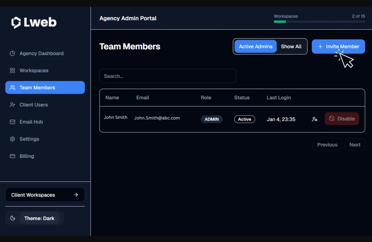 invite additional team members to your agency portal