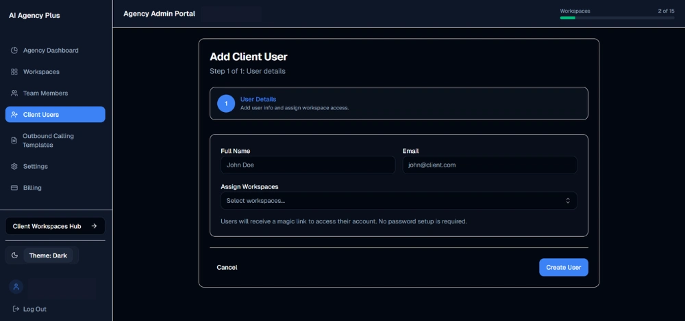 Adding a Client User - Fill In User Details