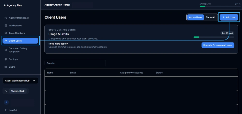 Adding a Client User to voice ai portal