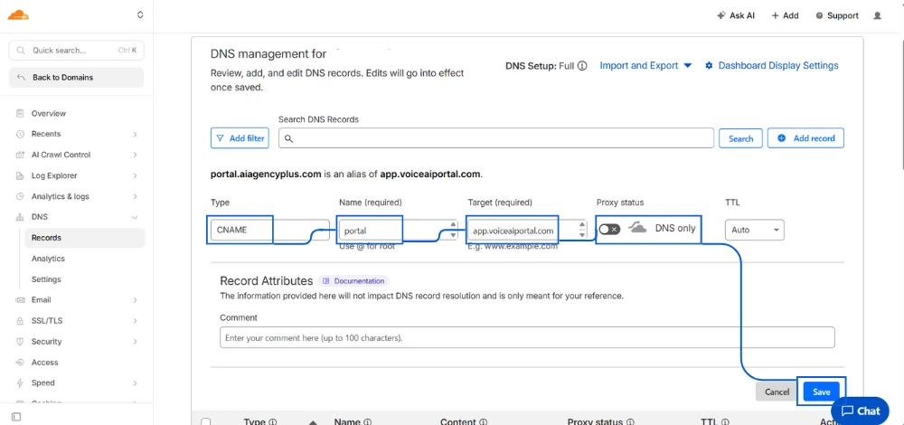 Create CNAME Record - Cloudflare 02
