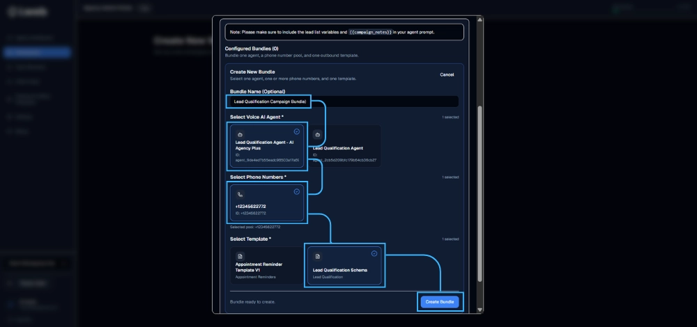 Create outbound calling Bundle
