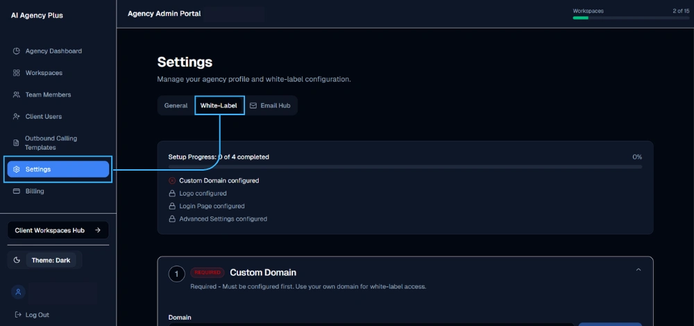 Step 1 Navigate to White-Label Settings
